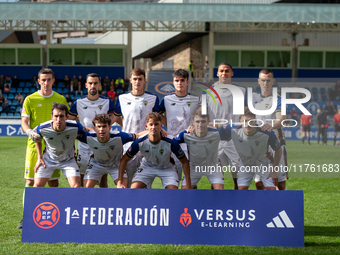 In Andorra La Vella, Andorra, on November 10, 2024, Barakaldo CF players form during the Primera RFEF 2024-2025 match between FC Andorra and...