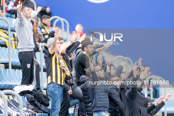 Barakaldo CF fans attend the Primera RFEF 2024 - 2025 match between FC Andorra and Barakaldo CF at Estadi Nacional in Andorra La Vella, Ando...