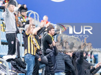 Barakaldo CF fans attend the Primera RFEF 2024 - 2025 match between FC Andorra and Barakaldo CF at Estadi Nacional in Andorra La Vella, Ando...