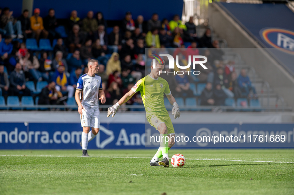 Unai Perez of Barakaldo CF is in action during the Primera RFEF 2024-2025 match between FC Andorra and Barakaldo CF at Estadi Nacional in An...