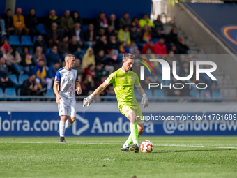 Unai Perez of Barakaldo CF is in action during the Primera RFEF 2024-2025 match between FC Andorra and Barakaldo CF at Estadi Nacional in An...