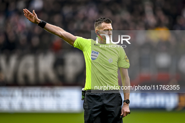 Referee Allard Lindhout officiates during the match between Twente and Ajax at the Grolsch Veste Stadium for the Dutch Eredivisie season 202...