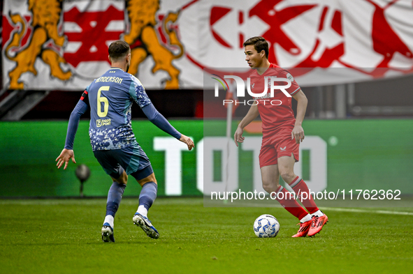 FC Twente midfielder Carel Eiting plays during the match between Twente and Ajax at the Grolsch Veste stadium for the Dutch Eredivisie seaso...