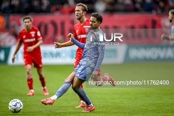 AFC Ajax Amsterdam defender Devyne Rensch plays during the match between Twente and Ajax at the Grolsch Veste stadium for the Dutch Eredivis...