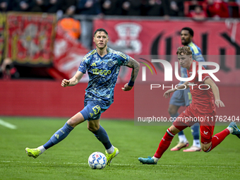 FC Twente defender Max Bruns and AFC Ajax Amsterdam forward Wout Weghorst play during the match between Twente and Ajax at the Grolsch Veste...