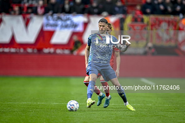 FC Twente defender Max Bruns and AFC Ajax Amsterdam forward Wout Weghorst play during the match between Twente and Ajax at the Grolsch Veste...