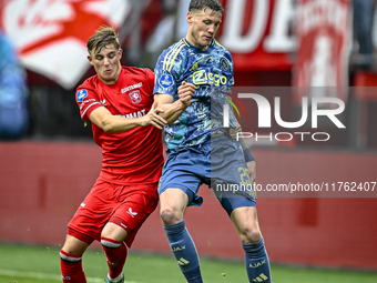 FC Twente defender Max Bruns and AFC Ajax Amsterdam forward Wout Weghorst play during the match between Twente and Ajax at the Grolsch Veste...