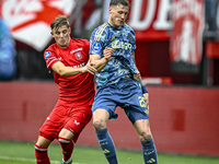 FC Twente defender Max Bruns and AFC Ajax Amsterdam forward Wout Weghorst play during the match between Twente and Ajax at the Grolsch Veste...