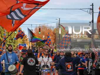 Cincinnati supporters are seen before the start of the 2024 MLS Cup Playoffs Round One match between FC Cincinnati and New York City FC at T...