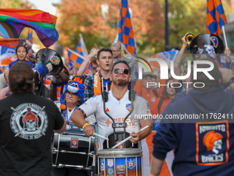 Cincinnati supporters are seen before the start of the 2024 MLS Cup Playoffs Round One match between FC Cincinnati and New York City FC at T...