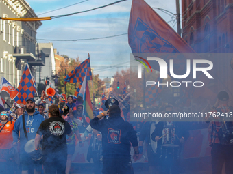 Cincinnati supporters are seen before the start of the 2024 MLS Cup Playoffs Round One match between FC Cincinnati and New York City FC at T...