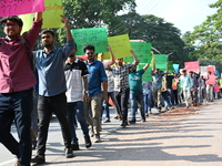 Activists of the Bangladesh Nationalist Party's student unit stage a protest rally determined to foil the Bangladesh Awami League's bid to h...