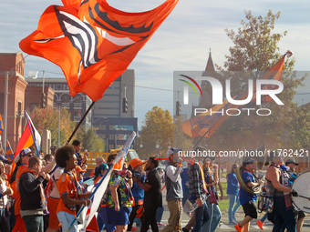 Cincinnati supporters are seen before the start of the 2024 MLS Cup Playoffs Round One match between FC Cincinnati and New York City FC at T...