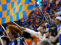 Cincinnati supporters are seen during the 2024 MLS Cup Playoffs Round One match between FC Cincinnati and New York City FC at TQL Stadium in...