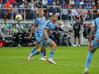 Luca Orellano of Cincinnati takes a shot on goal during the 2024 MLS Cup Playoffs Round One match between FC Cincinnati and New York City FC...