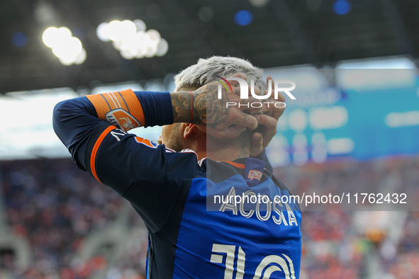 Luciano Acosta of Cincinnati appears during the 2024 MLS Cup Playoffs Round One match between FC Cincinnati and New York City FC at TQL Stad...