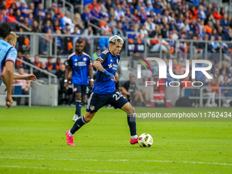 Luca Orellano of Cincinnati is seen during the 2024 MLS Cup Playoffs Round One match between FC Cincinnati and New York City FC at TQL Stadi...