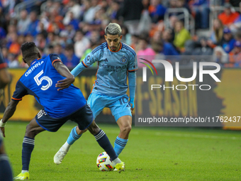 Santiago Rodriguez of New York is seen during the 2024 MLS Cup Playoffs Round One match between FC Cincinnati and New York City FC at TQL St...