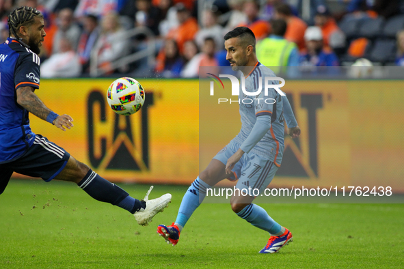 Maxi Moralez of New York is seen during the 2024 MLS Cup Playoffs Round One match between FC Cincinnati and New York City FC at TQL Stadium...