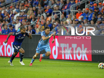 Kevin O'Toole of New York is seen during the 2024 MLS Cup Playoffs Round One match between FC Cincinnati and New York City FC at TQL Stadium...