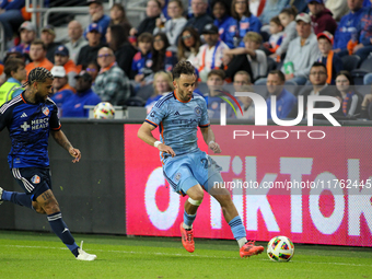 Kevin O'Toole of New York is seen during the 2024 MLS Cup Playoffs Round One match between FC Cincinnati and New York City FC at TQL Stadium...