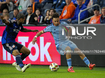 Kevin O'Toole of New York is seen during the 2024 MLS Cup Playoffs Round One match between FC Cincinnati and New York City FC at TQL Stadium...