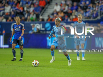 Santiago Rodriguez of New York is seen during the 2024 MLS Cup Playoffs Round One match between FC Cincinnati and New York City FC at TQL St...