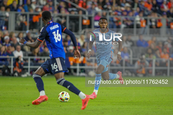 Andres Pera of New York City is seen during the 2024 MLS Cup Playoffs Round One match between FC Cincinnati and New York City FC at TQL Stad...