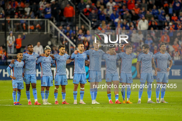 New York City players are seen during penalty kicks in the 2024 MLS Cup Playoffs Round One match between FC Cincinnati and New York City FC...