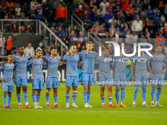 New York City players are seen during penalty kicks in the 2024 MLS Cup Playoffs Round One match between FC Cincinnati and New York City FC...