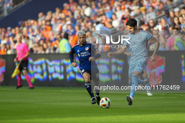 Thiago Martins of New York City is seen during the 2024 MLS Cup Playoffs Round One match between FC Cincinnati and New York City FC at TQL S...