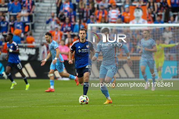 Mitja Ilenic of New York City appears during the 2024 MLS Cup Playoffs Round One match between FC Cincinnati and New York City FC at TQL Sta...