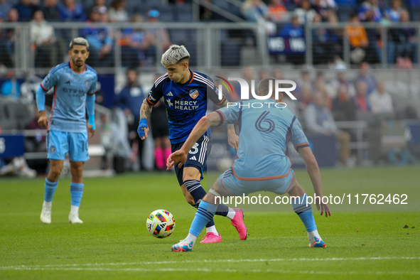 Luca Orellano of Cincinnati is seen during the 2024 MLS Cup Playoffs Round One match between FC Cincinnati and New York City FC at TQL Stadi...