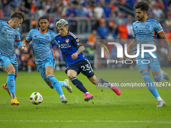 During the 2024 MLS Cup Playoffs Round One match between FC Cincinnati and New York City FC at TQL Stadium in Cincinnati, Ohio, on November...