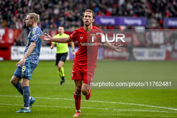 FC Twente midfielder Michel Vlap celebrates the 1-0 goal during the match between Twente and Ajax at the Grolsch Veste stadium for the Dutch...