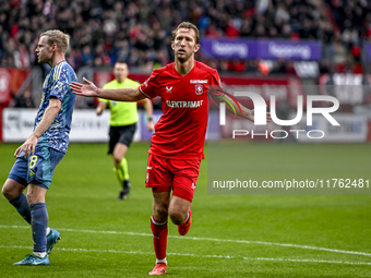 FC Twente midfielder Michel Vlap celebrates the 1-0 goal during the match between Twente and Ajax at the Grolsch Veste stadium for the Dutch...