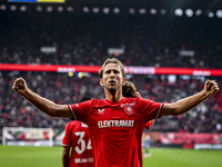 FC Twente midfielder Michel Vlap celebrates the 1-0 goal during the match between Twente and Ajax at the Grolsch Veste stadium for the Dutch...