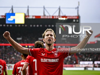 FC Twente midfielder Michel Vlap celebrates the 1-0 goal during the match between Twente and Ajax at the Grolsch Veste stadium for the Dutch...