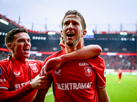 FC Twente forward Daan Rots and FC Twente midfielder Michel Vlap celebrate the 1-0 goal during the match between Twente and Ajax at the Grol...