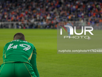 New York goalie Matt Freese watches during penalty kicks in the 2024 MLS Cup Playoffs Round One match between FC Cincinnati and New York Cit...