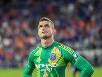 New York goalie Matt Freese looks to the crowd during the 2024 MLS Cup Playoffs Round One match between FC Cincinnati and New York City FC a...