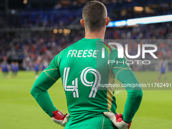 New York goalie Matt Freese watches during penalty kicks in the 2024 MLS Cup Playoffs Round One match between FC Cincinnati and New York Cit...