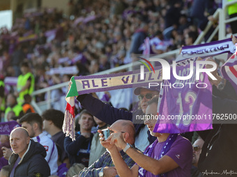 Supporters of ACF Fiorentina during the Italian Serie A football match between ACF Fiorentina and Hellas Verona FC ,on November 10 , 2024 at...