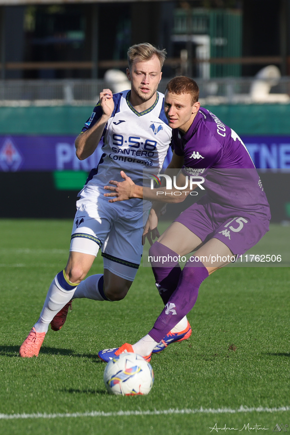 Pietro Comuzzo of ACF Fiorentina controls the ball during the Italian Serie A football match between ACF Fiorentina and Hellas Verona FC ,on...