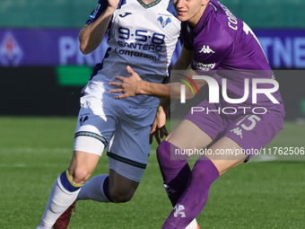 Pietro Comuzzo of ACF Fiorentina controls the ball during the Italian Serie A football match between ACF Fiorentina and Hellas Verona FC ,on...