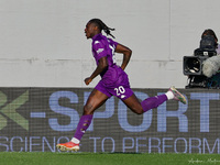 Moise Kean of ACF Fiorentina celebrates after scoring his team's goal during the Italian Serie A football match between ACF Fiorentina and H...