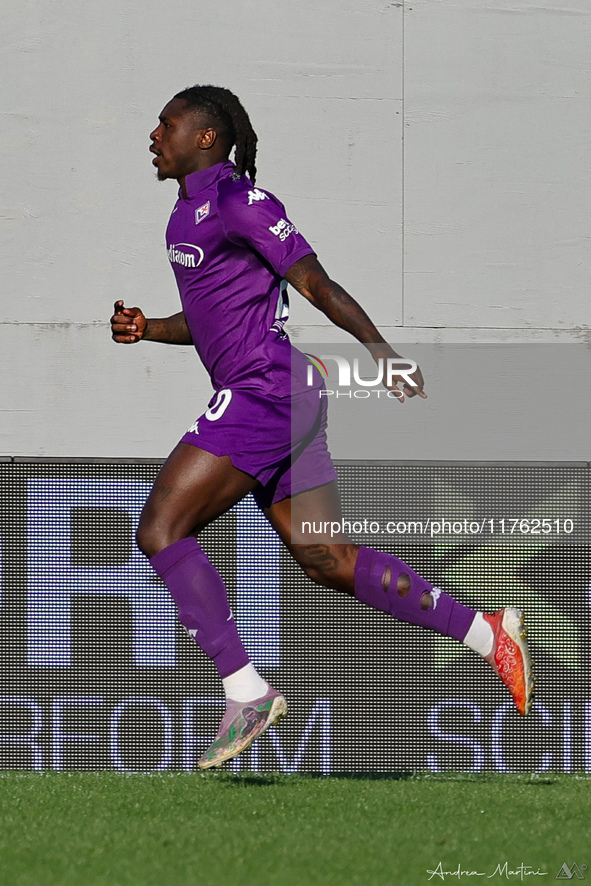 Moise Kean of ACF Fiorentina celebrates after scoring his team's goal during the Italian Serie A football match between ACF Fiorentina and H...