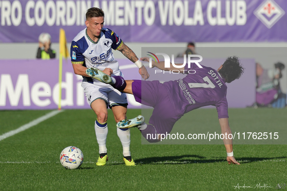 the Italian Serie A football match between ACF Fiorentina and Hellas Verona FC ,on November 10 , 2024 at the Artemio-Franchi stadium in Flor...