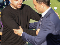 Head Coach Raffaele Palladino of ACF Fiorentina talks to Head Coach Paolo Zanetti of Hellas Verona FC , prior to  the Italian Serie A footba...