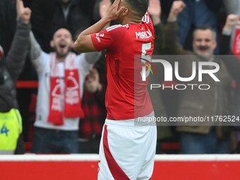 Murillo of Nottingham Forest celebrates after scoring a goal to make it 1-0 during the Premier League match between Nottingham Forest and Ne...